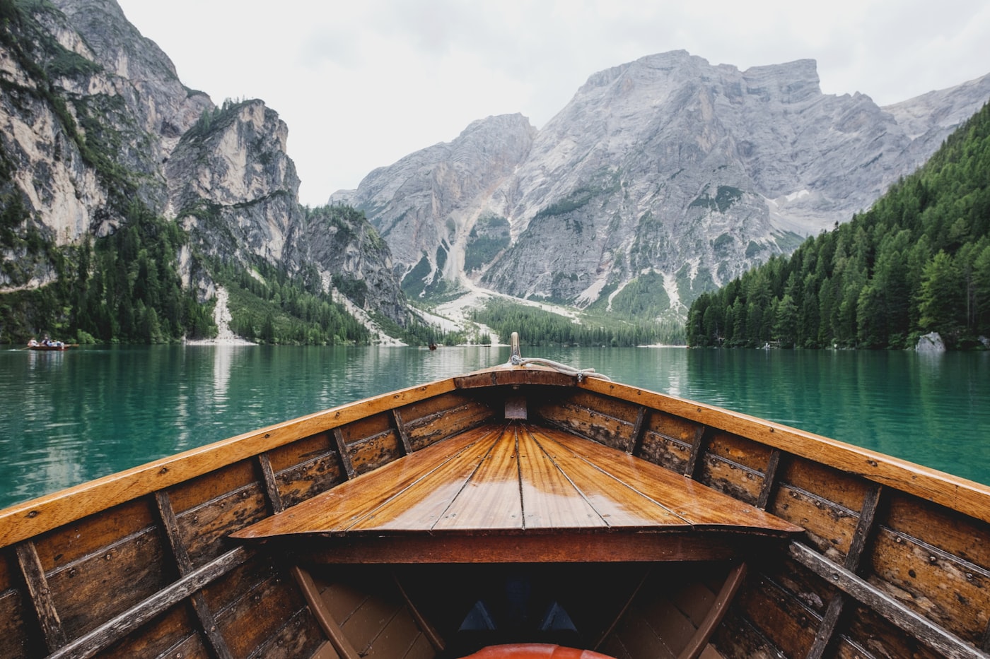 Wooden boat on a still northern lake